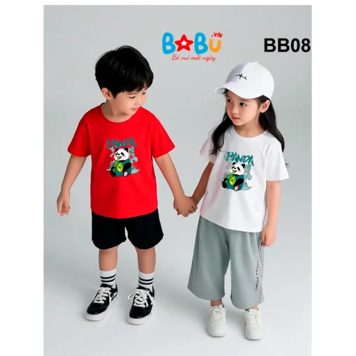 Áo 100% cotton cho bé trai và bé gái in hình Gấu trúc BB08
