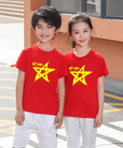 Áo 100% cotton cổ tròn cờ đỏ sao vàng cho bé nhiều mẫu in