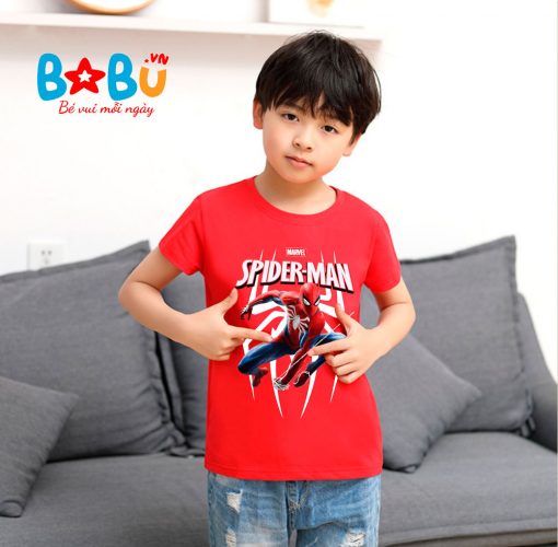 Áo 100% cotton in siêu nhân người nhện Spider-man đẹp cho bé trai BB13