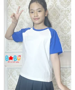 Áo cotton 100% Trắng phối xanh bích cho bé gái