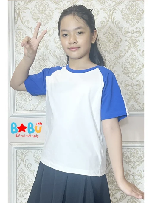 Áo cotton 100% Trắng phối xanh bích cho bé gái