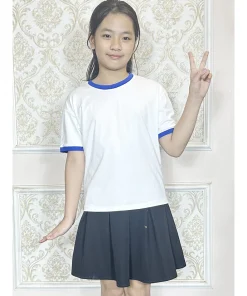 Áo cotton 100% Trắng viền xanh bích cho bé gái