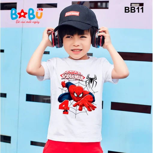 Áo cotton 100% cho bé trai in hình siêu nhân người nhện BB11