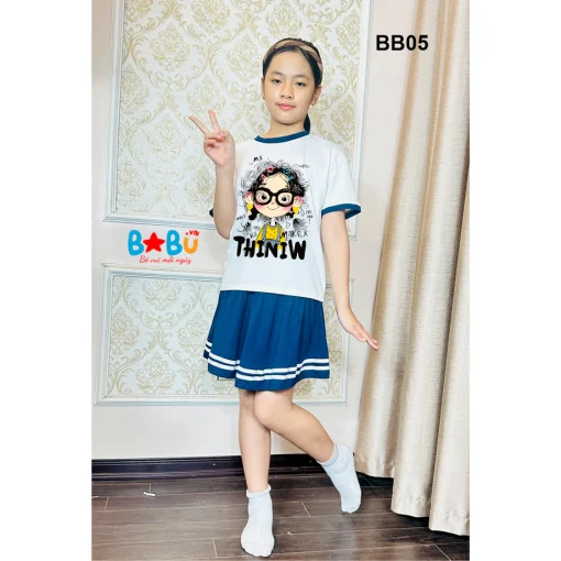 Bộ qần áo 100% cotton in hình cô giá tóc xù BB05