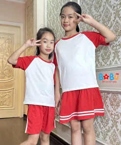 Bộ quần áo cotton 100% Trắng phối đỏ cho bé gái
