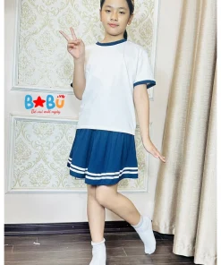 Bộ quần áo cotton 100% Trắng viền tím than cho bé gái